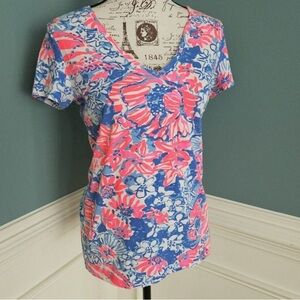 Vibrant Floral V-Neck Short Sleeve Tee